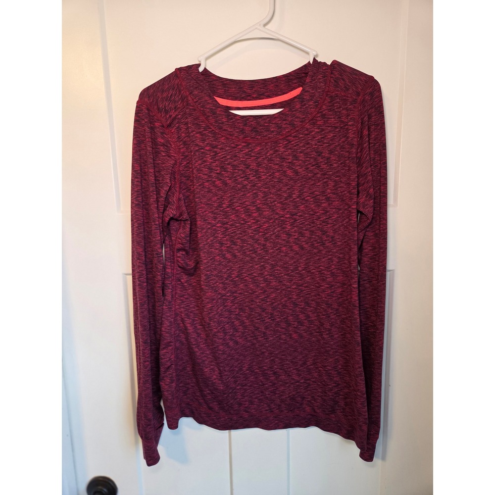 Cuddl Duds Flex Fit Long Sleeve Top Burgundy Space Dye Thumbhole Crew Neck L